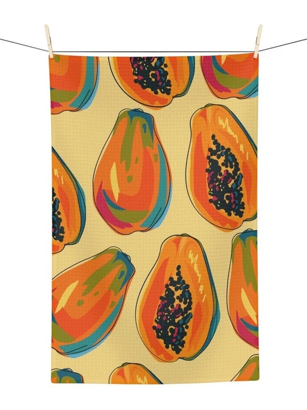 Kitchen Tea Towel Yellow Orange blue Papayas